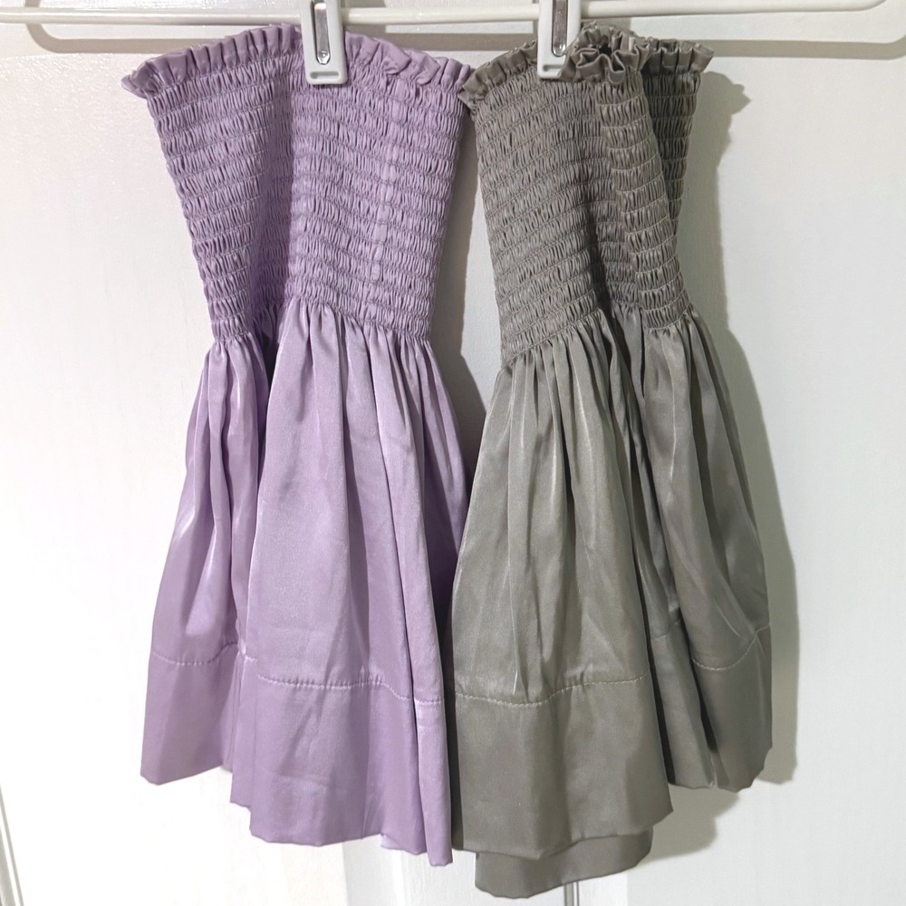 Natural Life Smocked Tube Top Set Lavender Taupe XS/S Satin Ruffle Hem 2 Pack